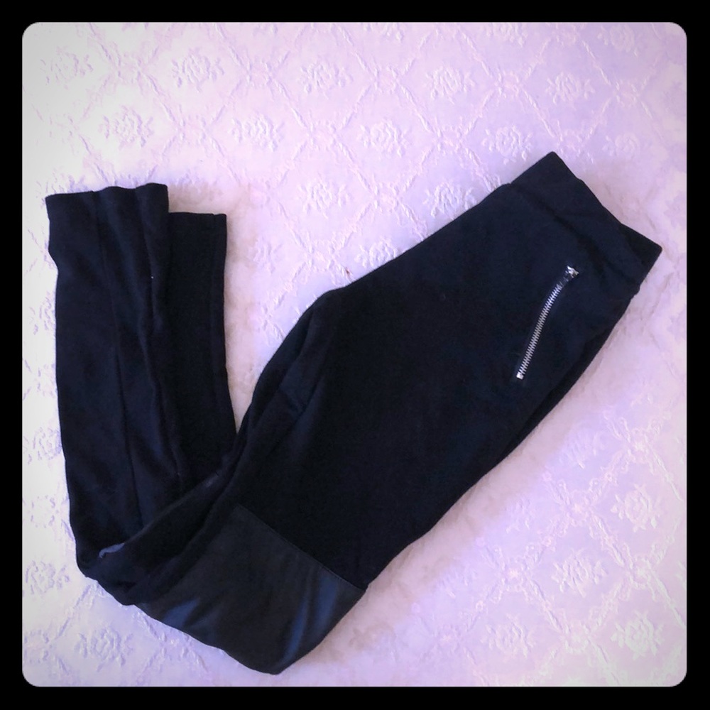 Black Leather patched Knee Leggings